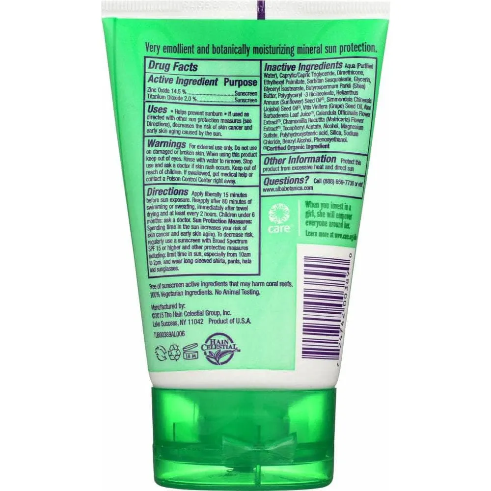 Alba Botanica Sunblock Fragrance Free Mineral Spf 30, 4 Oz