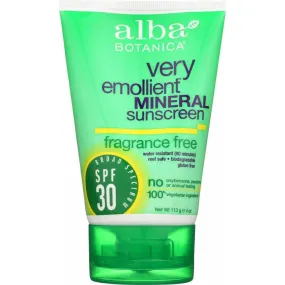 Alba Botanica Sunblock Fragrance Free Mineral Spf 30, 4 Oz