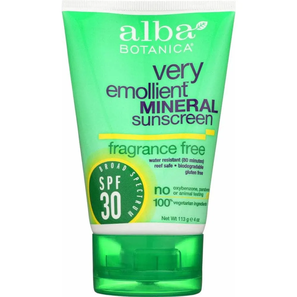 Alba Botanica Sunblock Fragrance Free Mineral Spf 30, 4 Oz