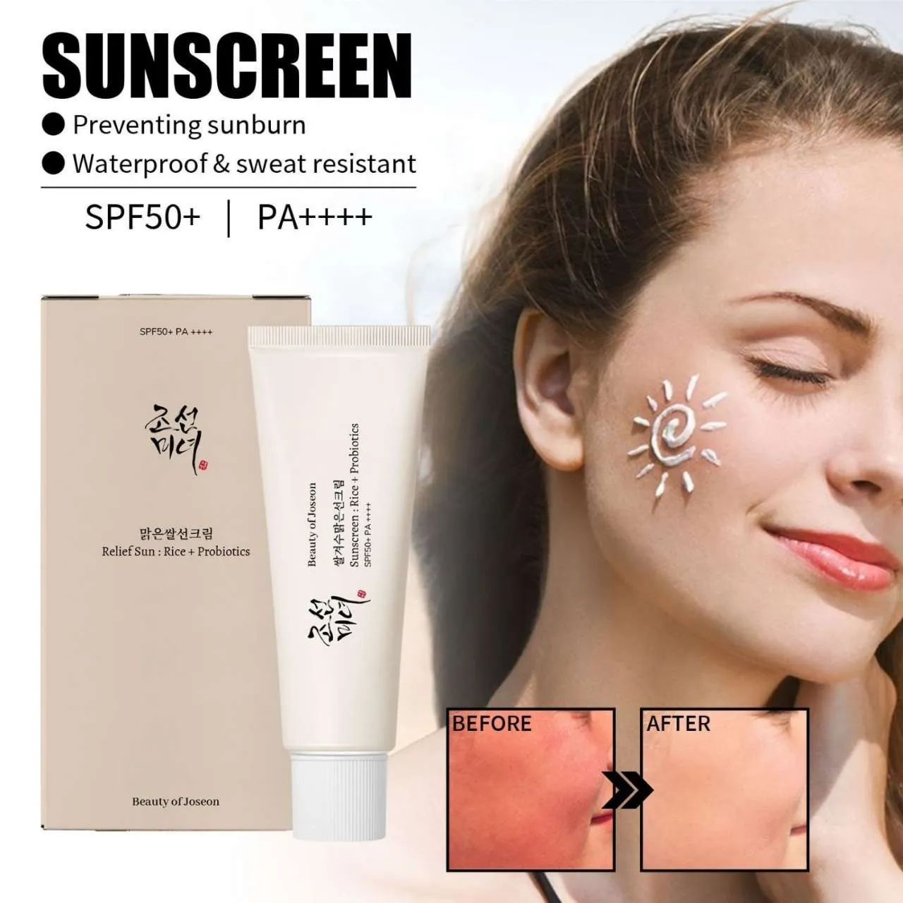 Beauty of Joseon Skin Care Rice Relief Sunscreen Anti Aging Gentle Sunscreen Makeup Primer Moisturizing Waterproof No-greasy