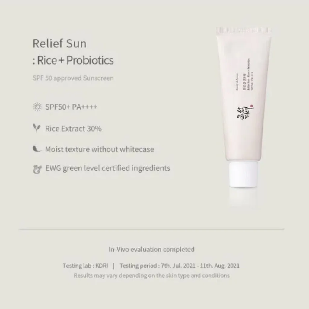 Beauty of Joseon Skin Care Rice Relief Sunscreen Anti Aging Gentle Sunscreen Makeup Primer Moisturizing Waterproof No-greasy