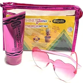 Crayola Glitter Sunscreen and Pink Sunglasses Travel Bag Set - Jazzberry Jam (3-Piece Set) TSA Approved,  For All Ages