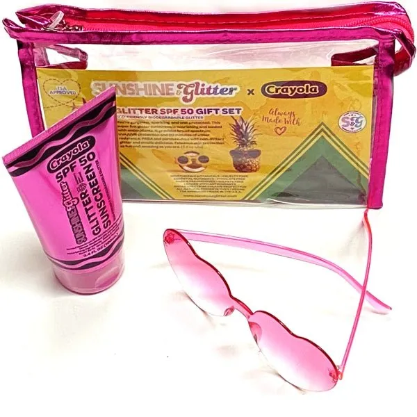 Crayola Glitter Sunscreen and Pink Sunglasses Travel Bag Set - Jazzberry Jam (3-Piece Set) TSA Approved,  For All Ages