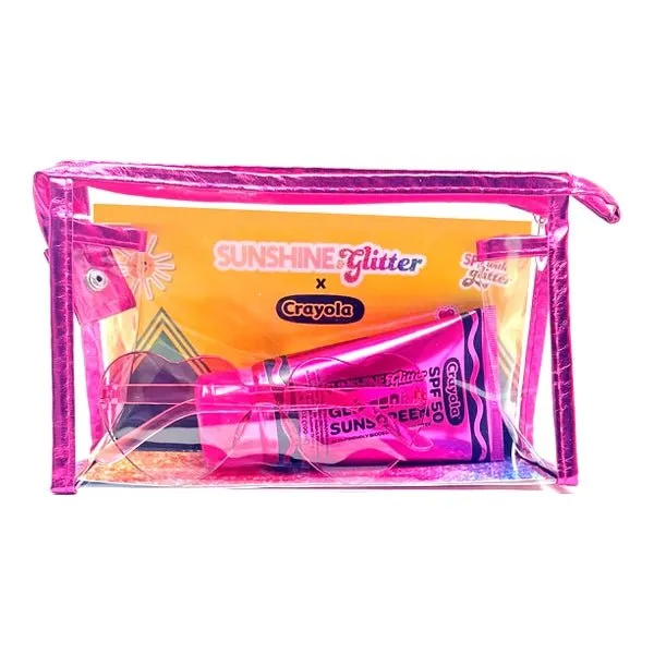 Crayola Glitter Sunscreen and Pink Sunglasses Travel Bag Set - Jazzberry Jam (3-Piece Set) TSA Approved,  For All Ages