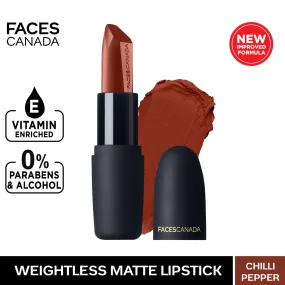 Faces Canada Weightless Matte Lipstick |Jojoba and Almond Oil enriched| Highly pigmented | Smooth One Stroke Weightless Color | Keeps Lips Moisturized | Shade - Chilli Pepper 4g