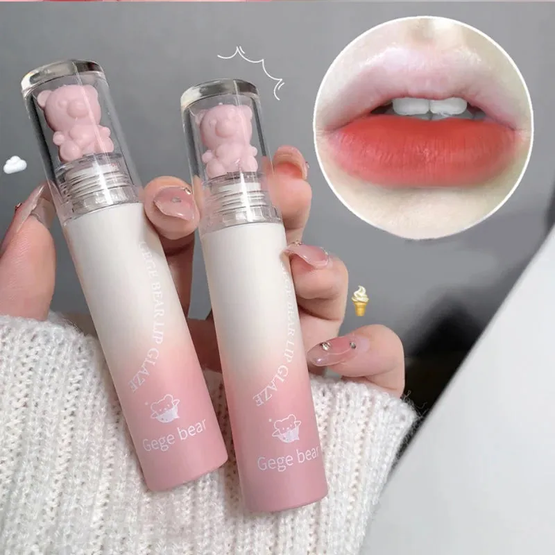 FLYTONN-2024 New Bear Velvet Waterpoor Lipstick Cute Lip Glaze Girl Chestnut Pink Lip Mud Korean Makeup Girl Lip Gloss Makeup Cosmetics