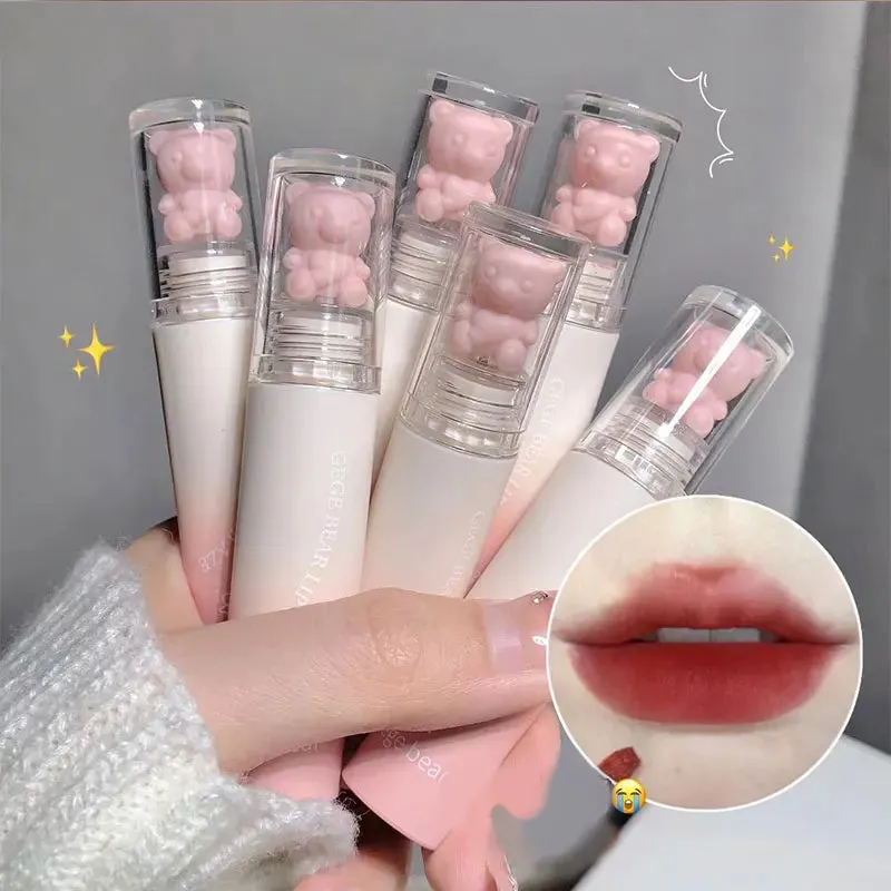 FLYTONN-2024 New Bear Velvet Waterpoor Lipstick Cute Lip Glaze Girl Chestnut Pink Lip Mud Korean Makeup Girl Lip Gloss Makeup Cosmetics