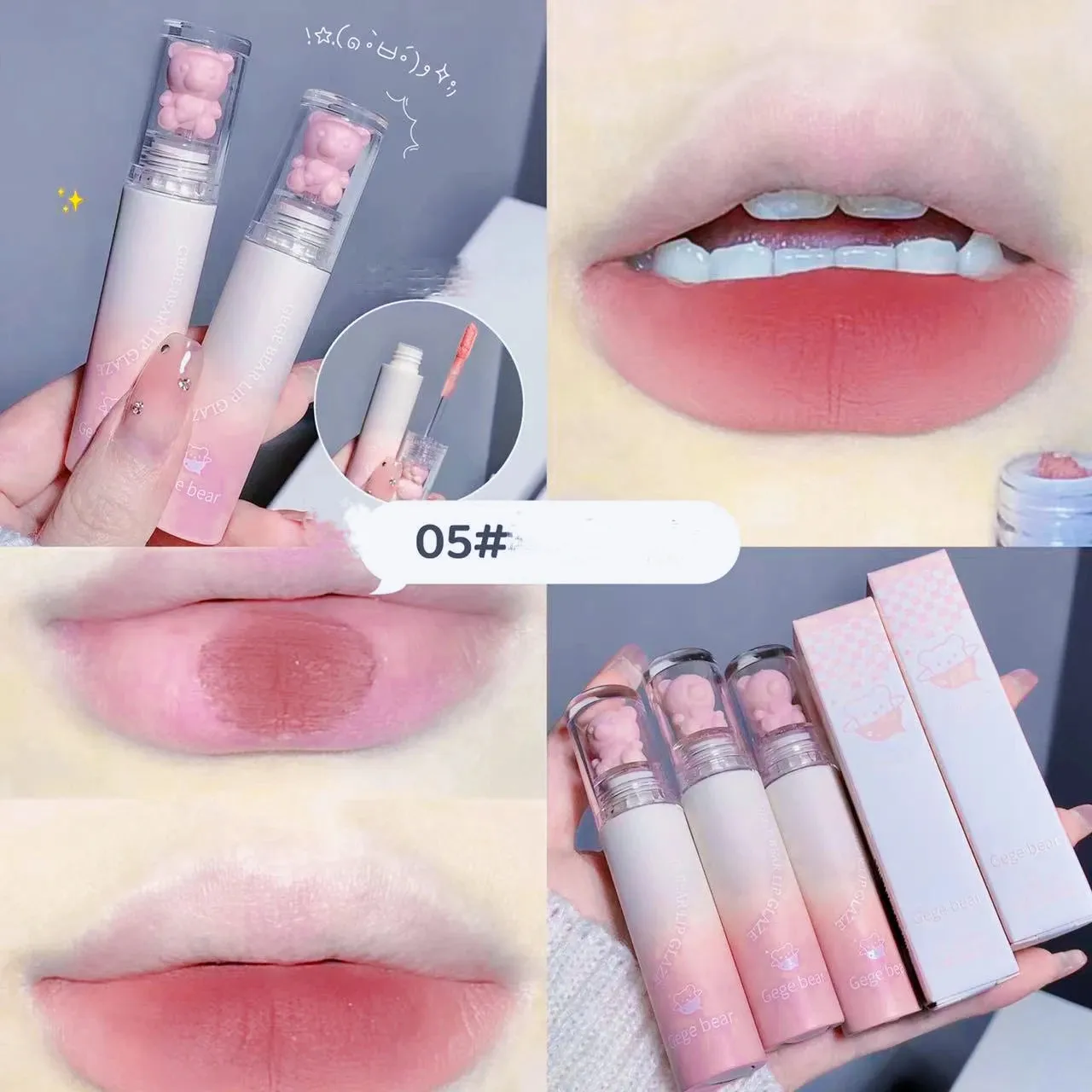 FLYTONN-2024 New Bear Velvet Waterpoor Lipstick Cute Lip Glaze Girl Chestnut Pink Lip Mud Korean Makeup Girl Lip Gloss Makeup Cosmetics