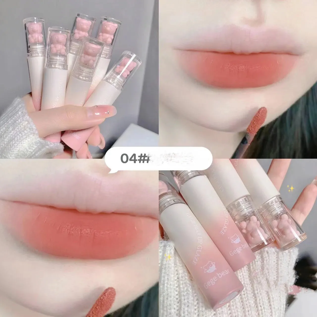 FLYTONN-2024 New Bear Velvet Waterpoor Lipstick Cute Lip Glaze Girl Chestnut Pink Lip Mud Korean Makeup Girl Lip Gloss Makeup Cosmetics