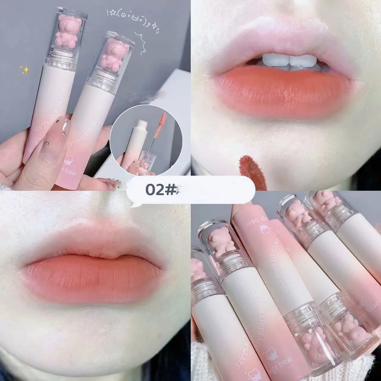 FLYTONN-2024 New Bear Velvet Waterpoor Lipstick Cute Lip Glaze Girl Chestnut Pink Lip Mud Korean Makeup Girl Lip Gloss Makeup Cosmetics