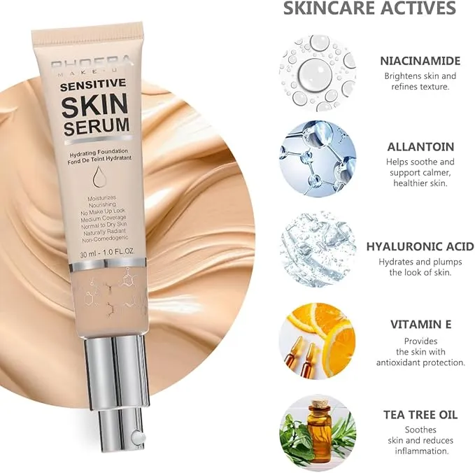 Foundation with Hyaluronic Acid & Niacinamide,12h Moisturising,Lightweight and Hydrating,Medium Coverage Foundation