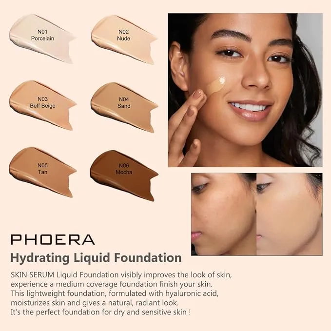 Foundation with Hyaluronic Acid & Niacinamide,12h Moisturising,Lightweight and Hydrating,Medium Coverage Foundation