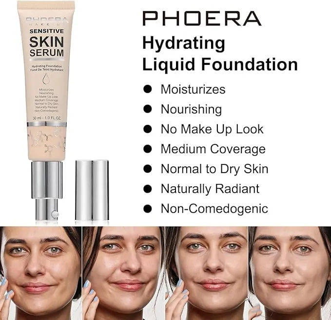 Foundation with Hyaluronic Acid & Niacinamide,12h Moisturising,Lightweight and Hydrating,Medium Coverage Foundation