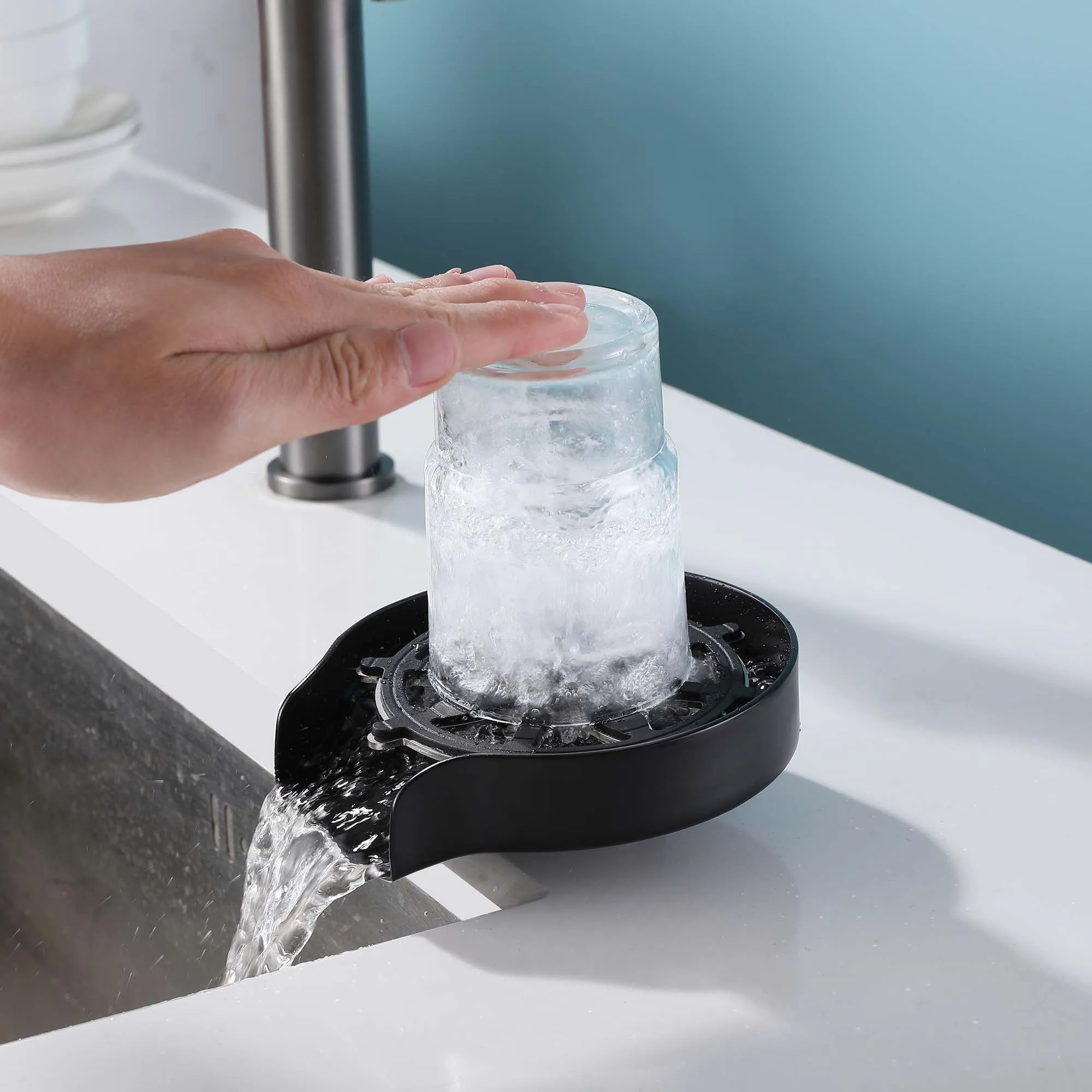 Glass Rinser for Kitchen Sink Stainless Steel Bottle Washer Cup Cleaner Matte Black JK0142