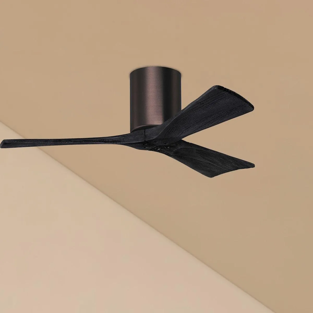 Irene 3-Blade 42 Inch Hugger Ceiling Fan with Remote, Brushed Bronze with Matte Black Blades