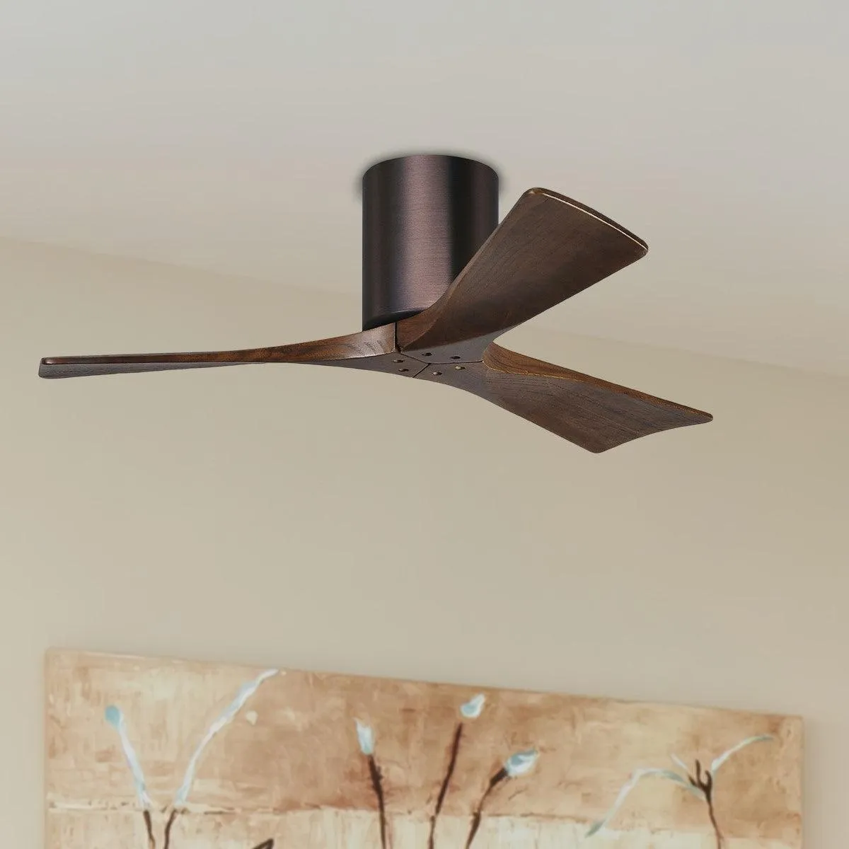 Irene 3-Blade 42 Inch Hugger Ceiling Fan with Remote, Brushed Bronze with Walnut Blades