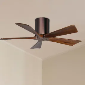 Irene 5-Blade 42 Inch Hugger Ceiling Fan with Remote, Brushed Bronze with Walnut Blades