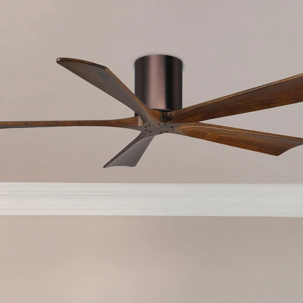 Irene 5-Blade 52 Inch Hugger Ceiling Fan with Remote, Brushed Bronze with Walnut Blades
