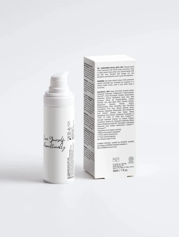 Maiden Art - Sunrise Serenity Tinted Sunscreen SPF30–30ml With Zinc Oxide, Raspberry Seed Oil, Sea Buckthorn & Hyaluronic Acid No White Cast, Lightweight & Skin-Tone Enhancing For a Radiant Healthy Glow-Perfect for Normal to Dry Skin