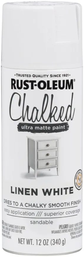 Rust-Oleum 302591 Chalk Spray Paint, Ultra Matte, Linen White, 12 oz, Can :CAN: QUANTITY: 1
