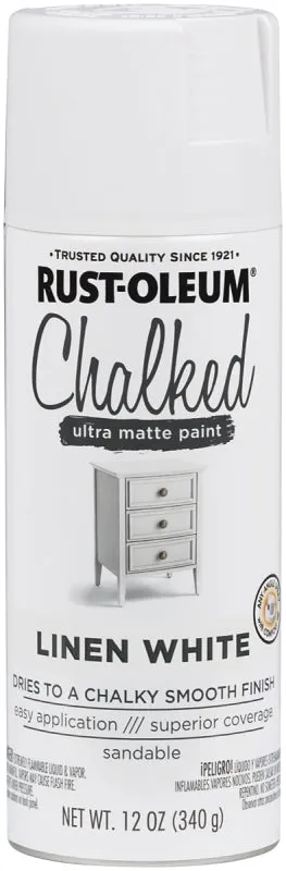 Rust-Oleum 302591 Chalk Spray Paint, Ultra Matte, Linen White, 12 oz, Can :CAN: QUANTITY: 1