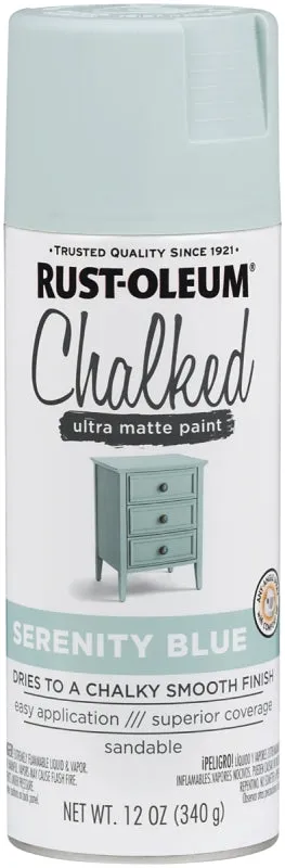 Rust-Oleum 302595 Chalk Spray Paint, Ultra Matte, Serenity Blue, 12 oz, Can :CAN: QUANTITY: 1
