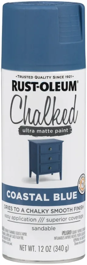 Rust-Oleum 302598 Chalk Spray Paint, Ultra Matte, Coastal Blue, 12 oz, Can :CAN: QUANTITY: 1