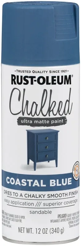 Rust-Oleum 302598 Chalk Spray Paint, Ultra Matte, Coastal Blue, 12 oz, Can :CAN: QUANTITY: 1