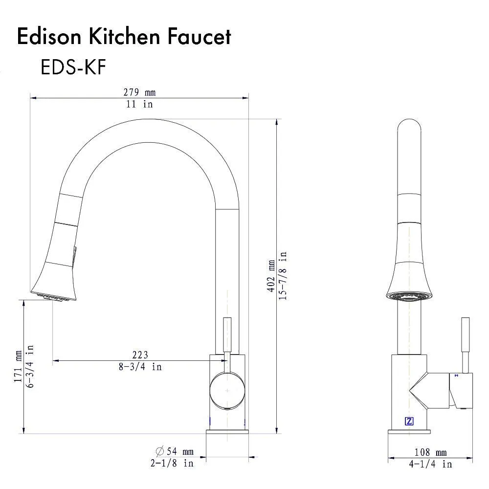 ZLINE Edison Pull Down Single Handle Kitchen Faucet in Matte Black (EDS-KF-MB)
